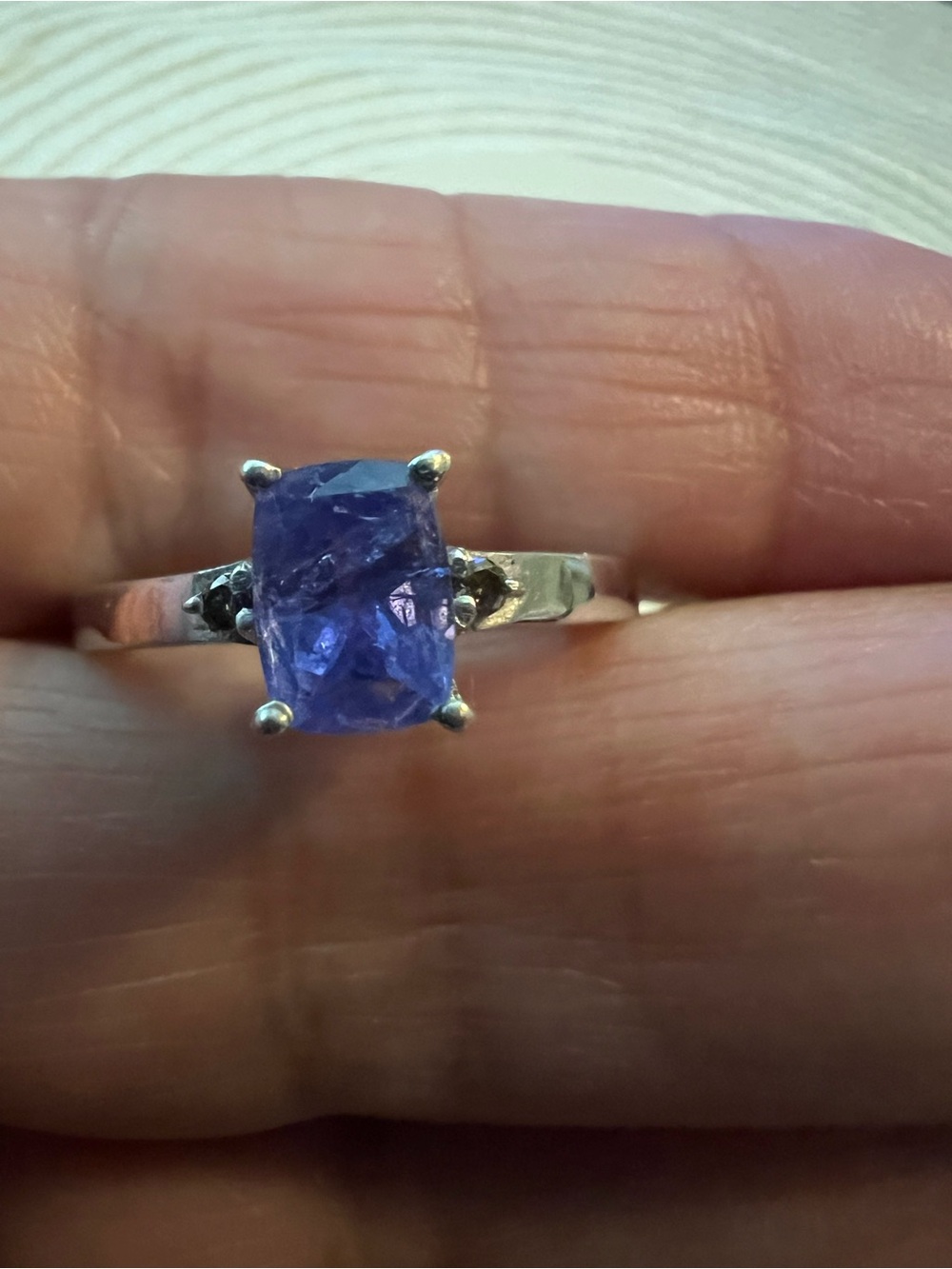 GENUINE TANZANITE 925 PURPLE CUSHION-CUT GEMSTONE SILVER RING